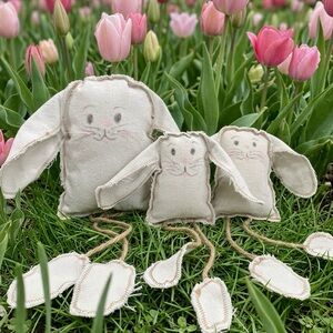 Set of 3 Handmade dropcloth Bunny decor- Rustic Farmhouse Decor